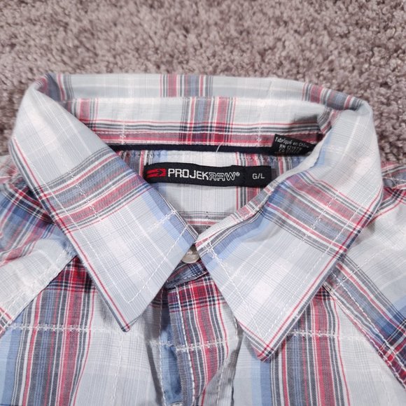 Projek Raw Western Snap Shirt Mens Size Large Long Sleeve Plaid Pockets - Picture 7 of 12